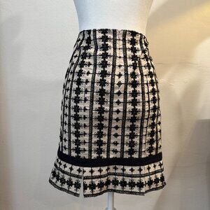 Nanette Lepore Black and White Embroidered Floral Midi Pencil Skirt